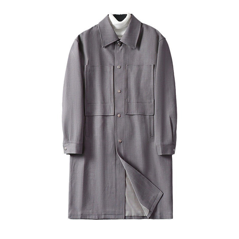 Men's Longline Coat with Shirt Collar and Patch Pockets Mune Fashion