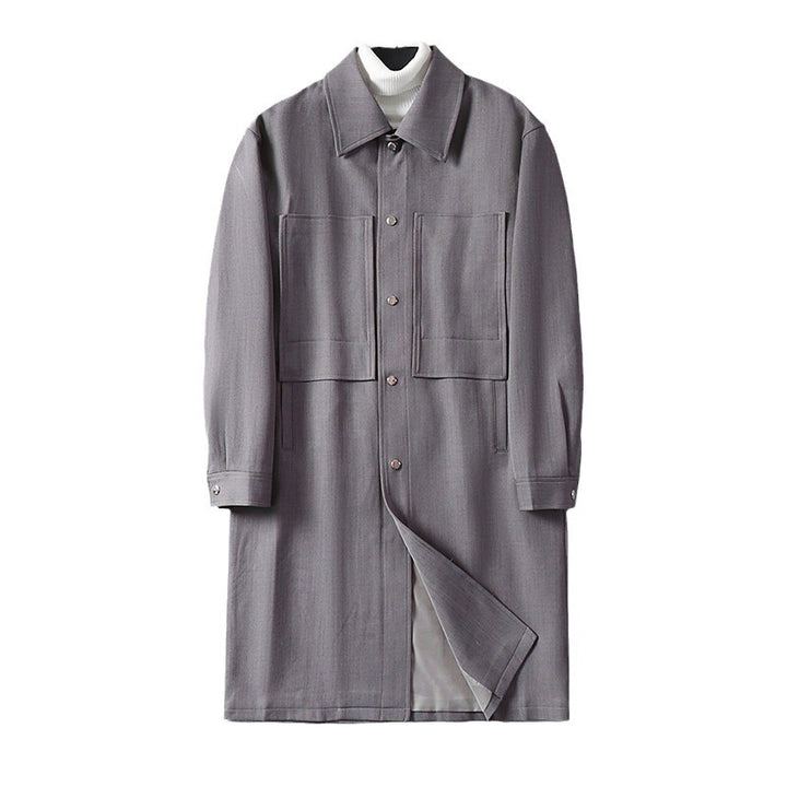 Men's Longline Coat with Shirt Collar and Patch Pockets Mune Fashion