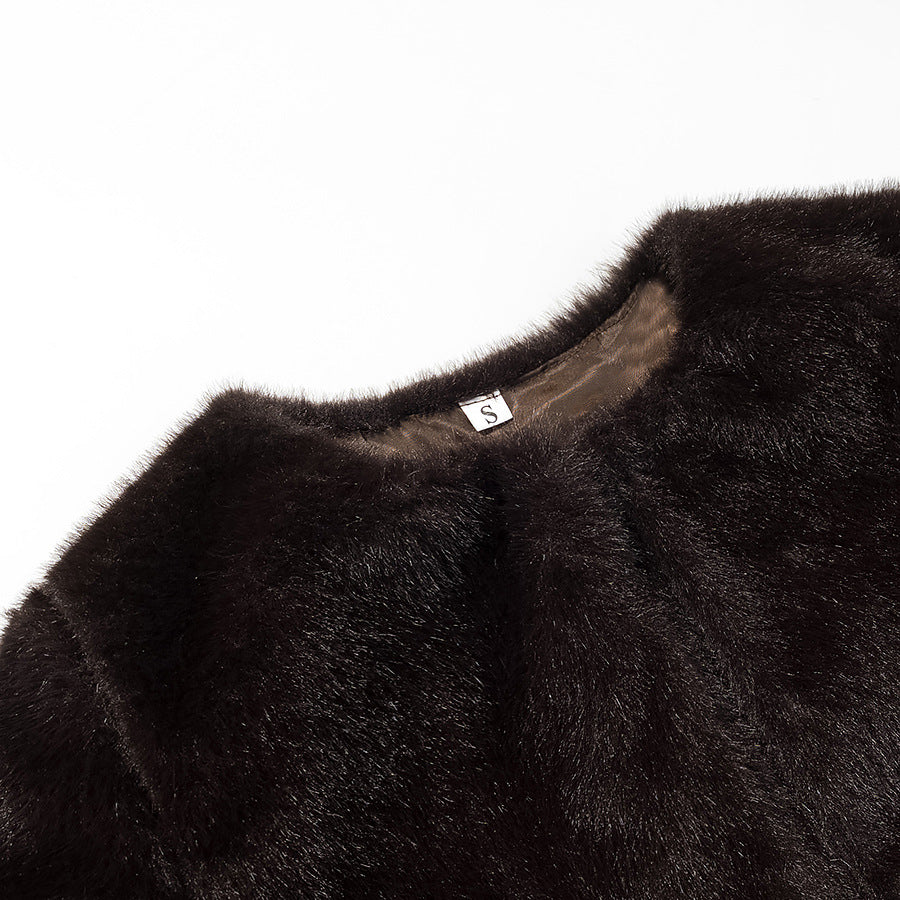 Ladies Short-Cut Faux Fur Bolero with 3/4 Sleeves Mune Fashion