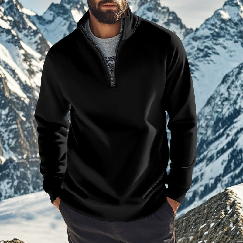 Men's comfortable half-zip sweatshirt with stand-up collar, lightly brushed inner side, and ribbed hem Mune Fashion