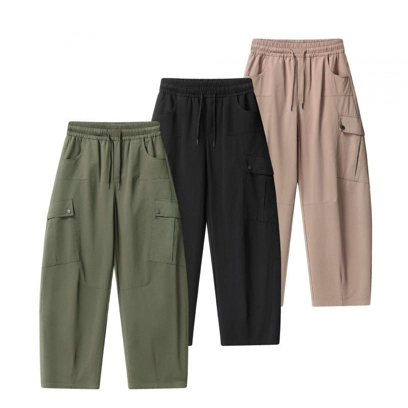 Unisex Loose Cargo Pants with Elastic Waistband, Drawstring and Patch Flap Pockets Mune Fashion