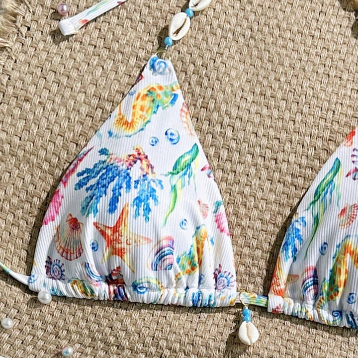 Women's triangle bikini with handmade shell embellishments Mune Fashion