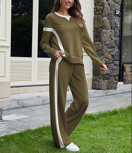 Women nan sports Lounge set with oversized sweatshirt, palazzo pants and side contrast stripes Mune Fashion