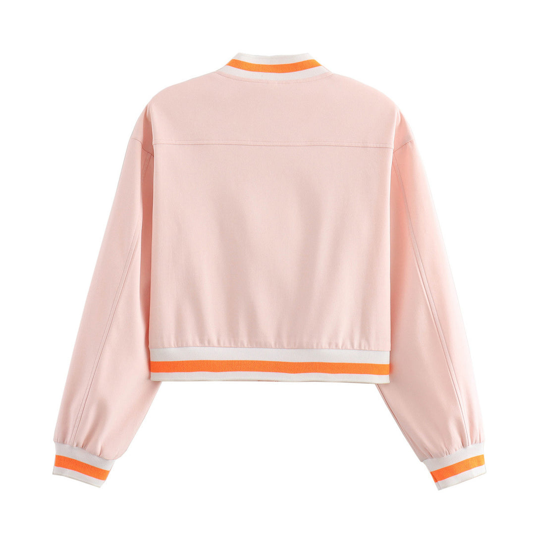 Women's cropped blouson jacket with snap button placket, striped ribbed cuffs and patch chest pockets Mune Fashion