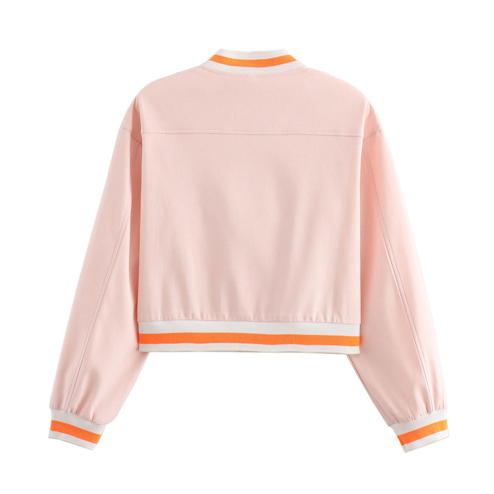 Women's cropped blouson jacket with snap button placket, striped ribbed cuffs and patch chest pockets Mune Fashion