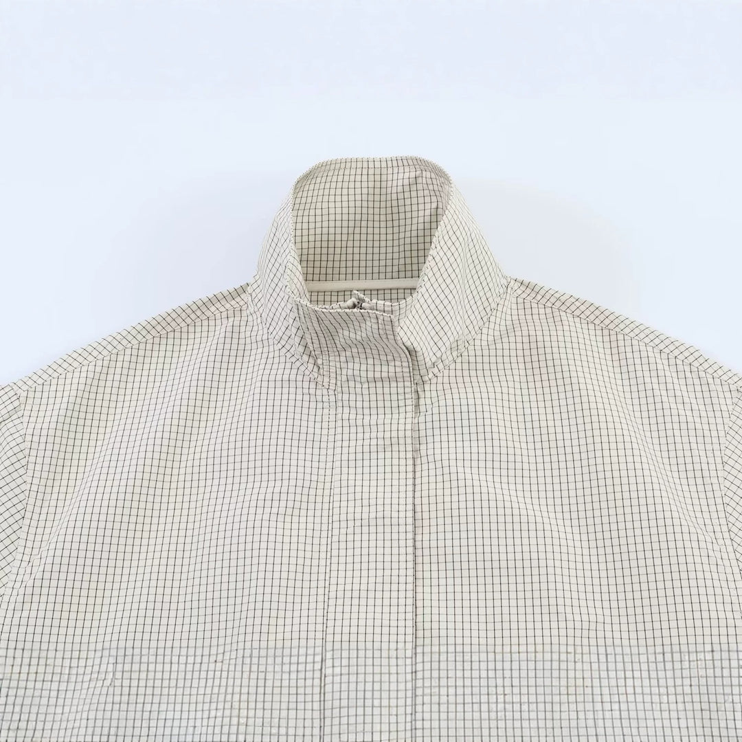 Women's Cropped Windbreaker with Stand-Up Collar, Checkered Pattern and Drawstring Mune Fashion