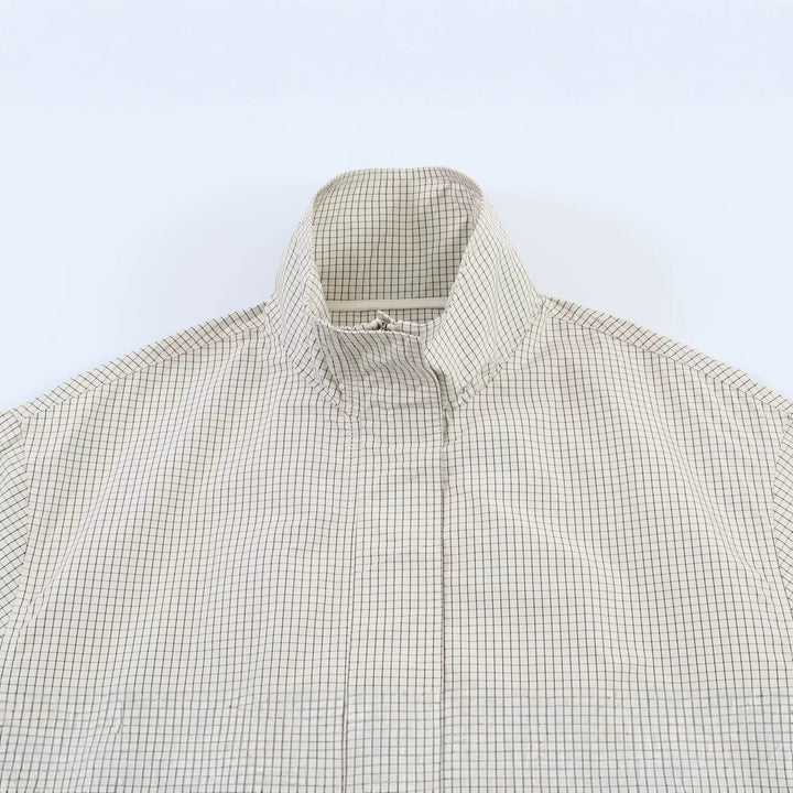 Women's Cropped Windbreaker with Stand-Up Collar, Checkered Pattern and Drawstring Mune Fashion