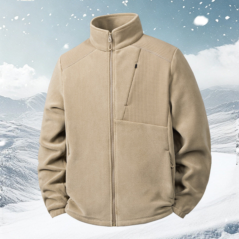 Men's fleece jacket with stand-up collar and reinforced shoulder panels Mune Fashion