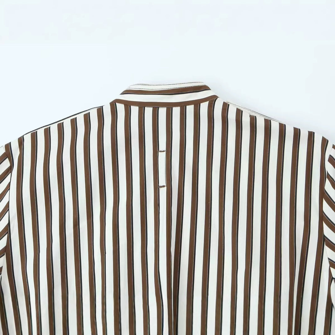 Women's Striped Oversized Transitional Jacket with Stand-up Collar and Patch Breast Pocket Mune Fashion