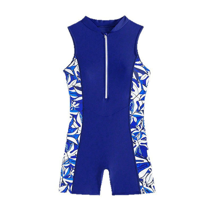 Women's one-piece swimsuit with sporty zipper and floral design Mune Fashion