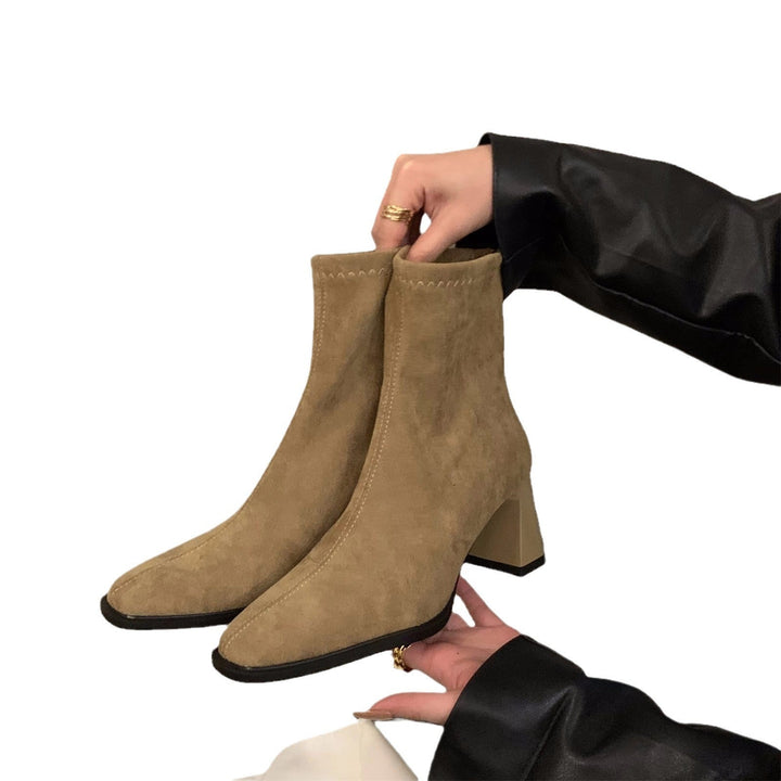 Femme Stylish Suede Ankle Boots with Block Heels Mune
