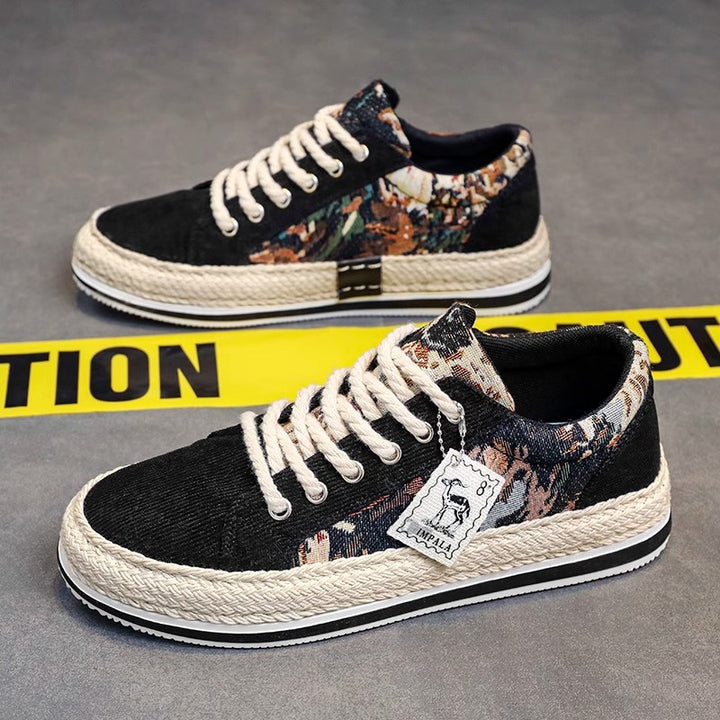 Women's Espadrille Platform Sneaker with Corduroy Upper, Woven Decorative Panels, and Braided Jute Midsole Mune Fashion