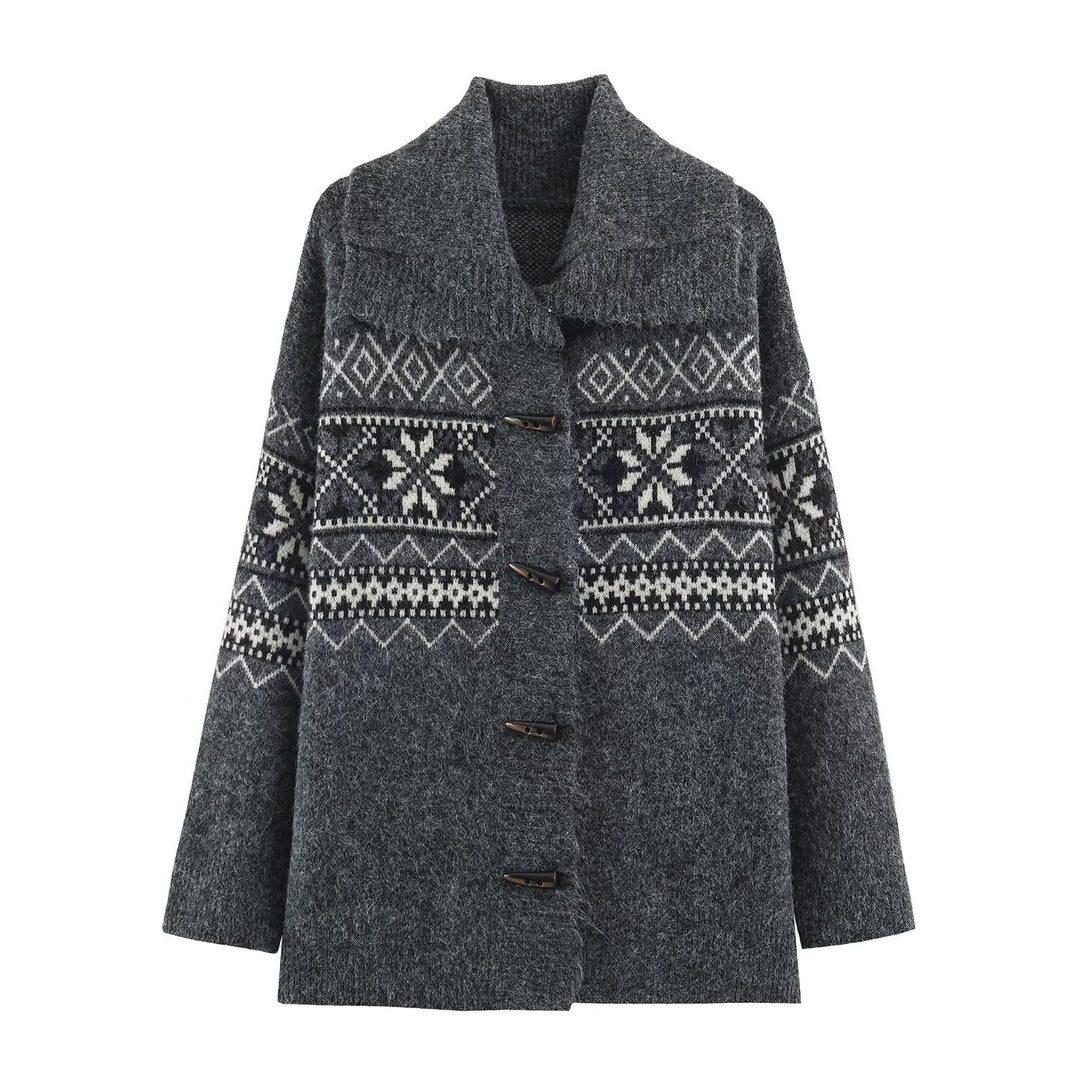 Women's Norwegian patterned wool blend duffle coat with shawl collar and toggle fastenings Mune Fashion