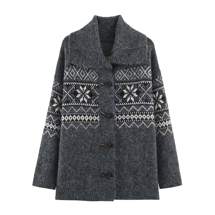 Women's Norwegian patterned wool blend duffle coat with shawl collar and toggle fastenings Mune Fashion