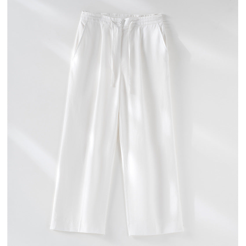 Women's Relaxed Palazzo Trousers made of Viscose-Linen with Pleat and Drawstring Mune Fashion
