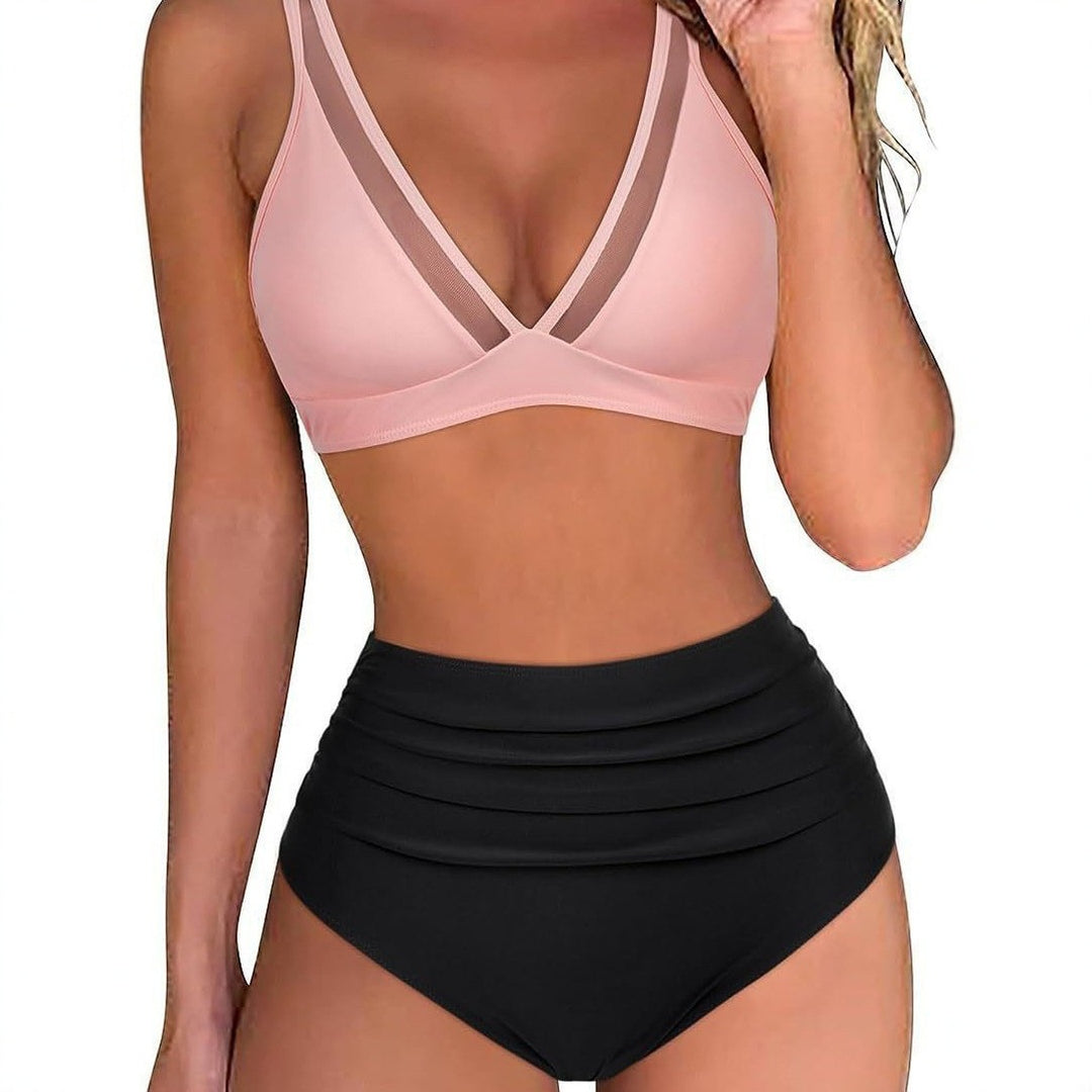 Women's Stylish Bikini Set with High Waistbands and Intricate Lace-up Details Mune Fashion