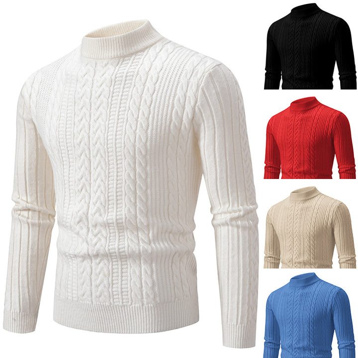 Men's slim-fit mock neck cable knit sweater made from thermoregulating fine knit Mune Fashion