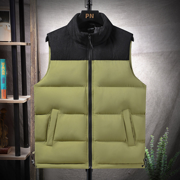 Men's Padded Quilted Vest with Cord Trim and Stand-up Collar Mune Fashion