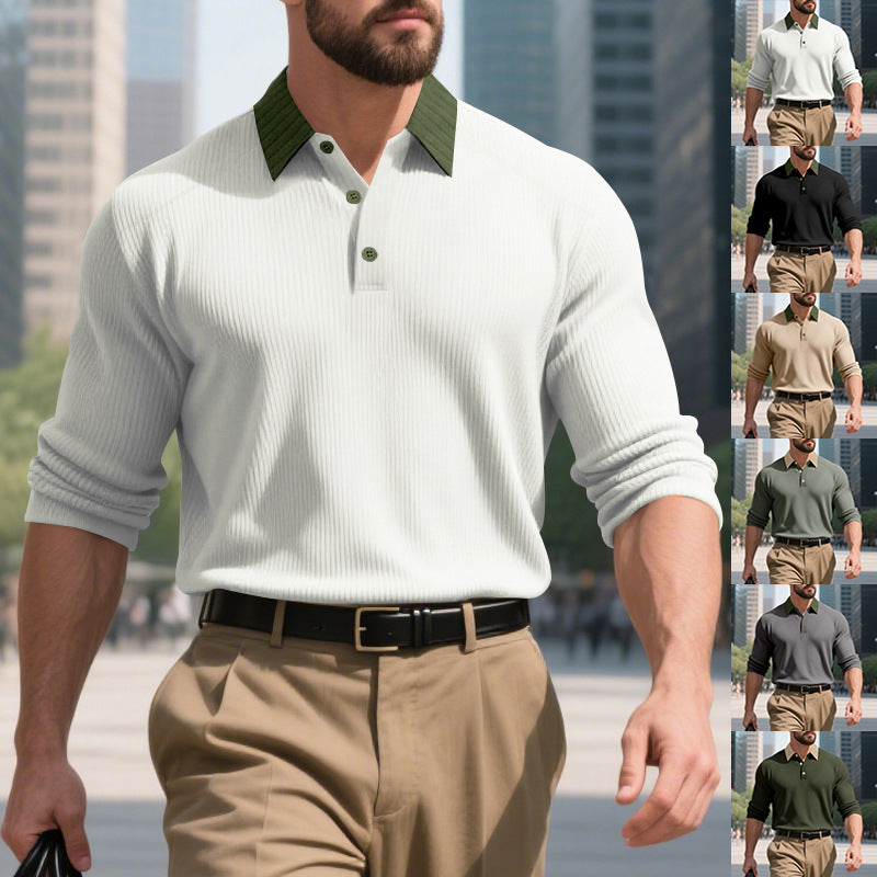 Men's ribbed long-sleeve polo with Kent collar and concealed button placket Mune Fashion