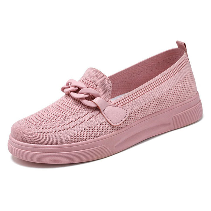 Women's comfortable knit slip-on loafer with elastic entry, decorative chain application and shock-absorbing EVA lightweight sole Mune Fashion