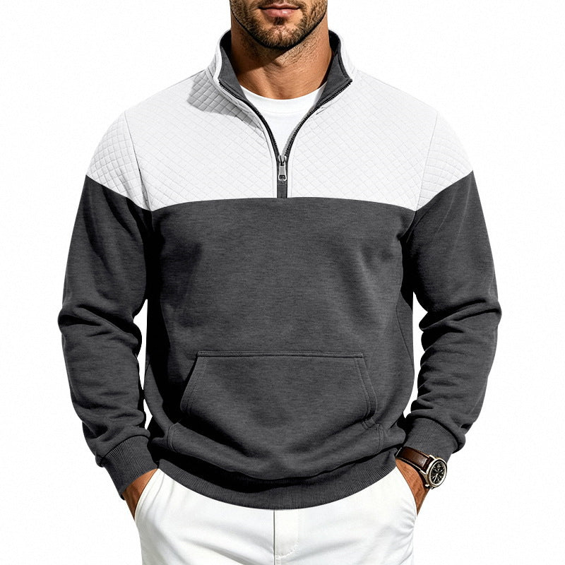 Men's sweatshirt with short zipper, quilted chest area and kangaroo pocket Mune Fashion
