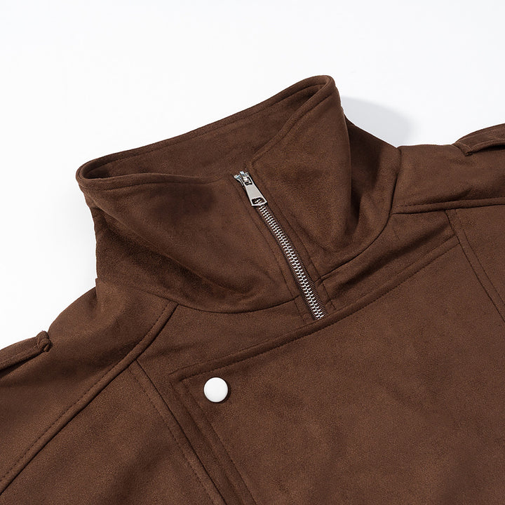 Women's Oversized Bomber Jacket in Velvet Look with High Stand-up Collar and Waist Belt Mune Fashion