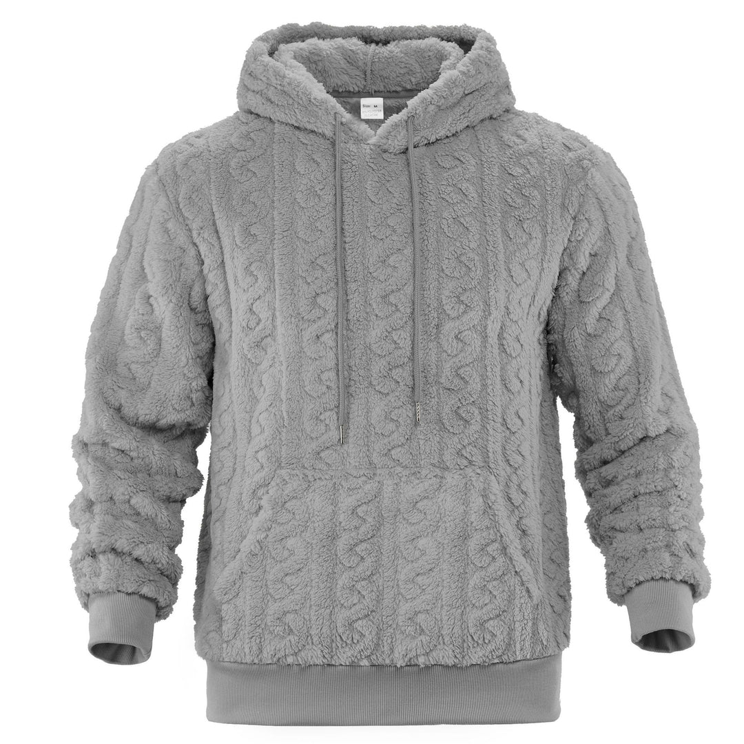 Men's Sherpa Hoodie with Cable Knit Pattern, Kangaroo Pocket and Ribbed Cuffs Mune Fashion