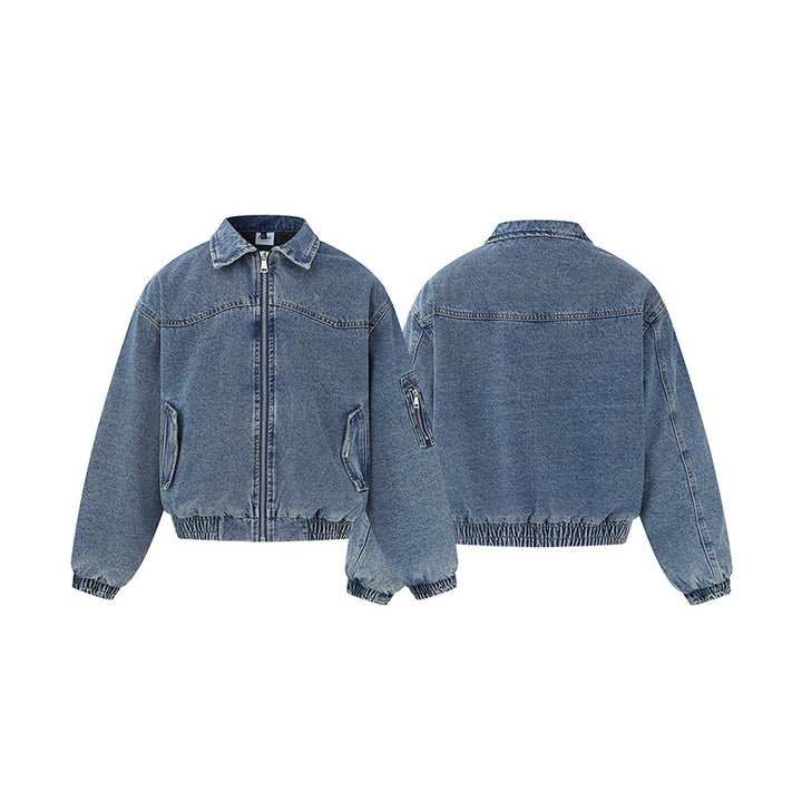 Unisex Boxy Denim Jacket with Full Zip, Elastic Hem and Sleeve Utility Pocket Mune Fashion