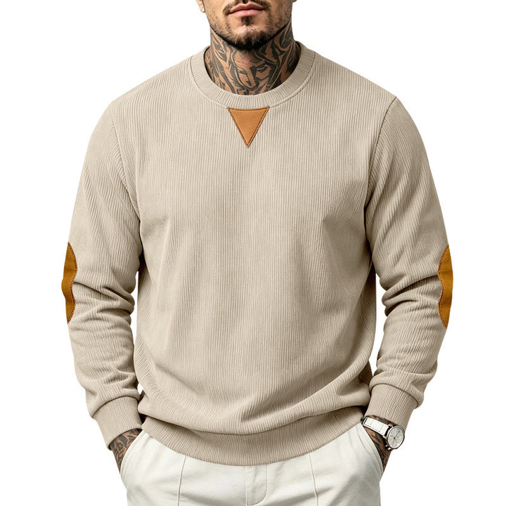 Men's ribbed knit sweatshirt with elbow patches and ribbed round neck Mune Fashion