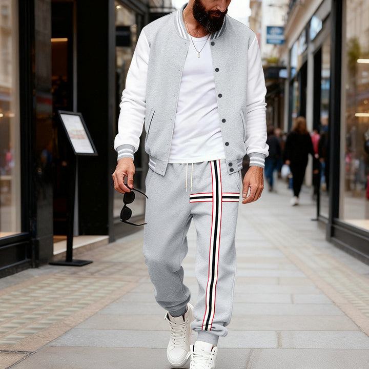 Men's sporty two-piece set bomber jacket and joggers with side contrast stripe Mune Fashion