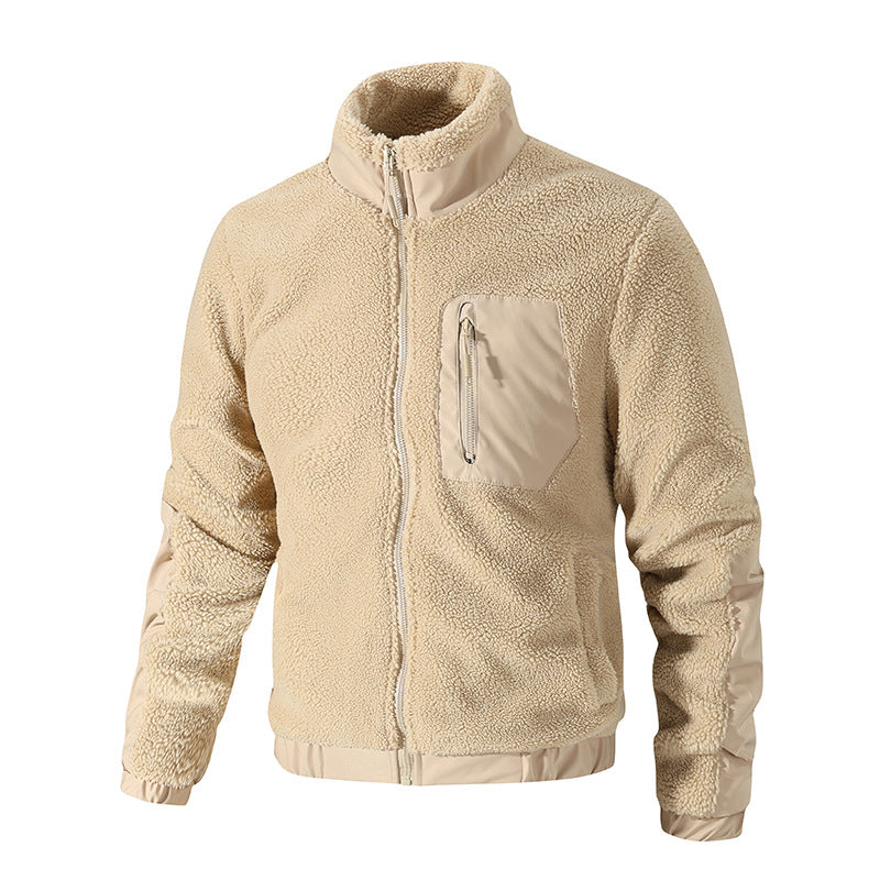 Men's teddy fleece jacket with stand-up collar and reinforced inserts Mune Fashion