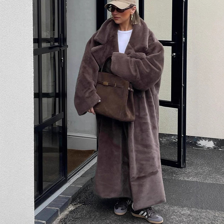 Women's Oversized Faux Fur Maxi Coat with Wide Lapels Mune Fashion
