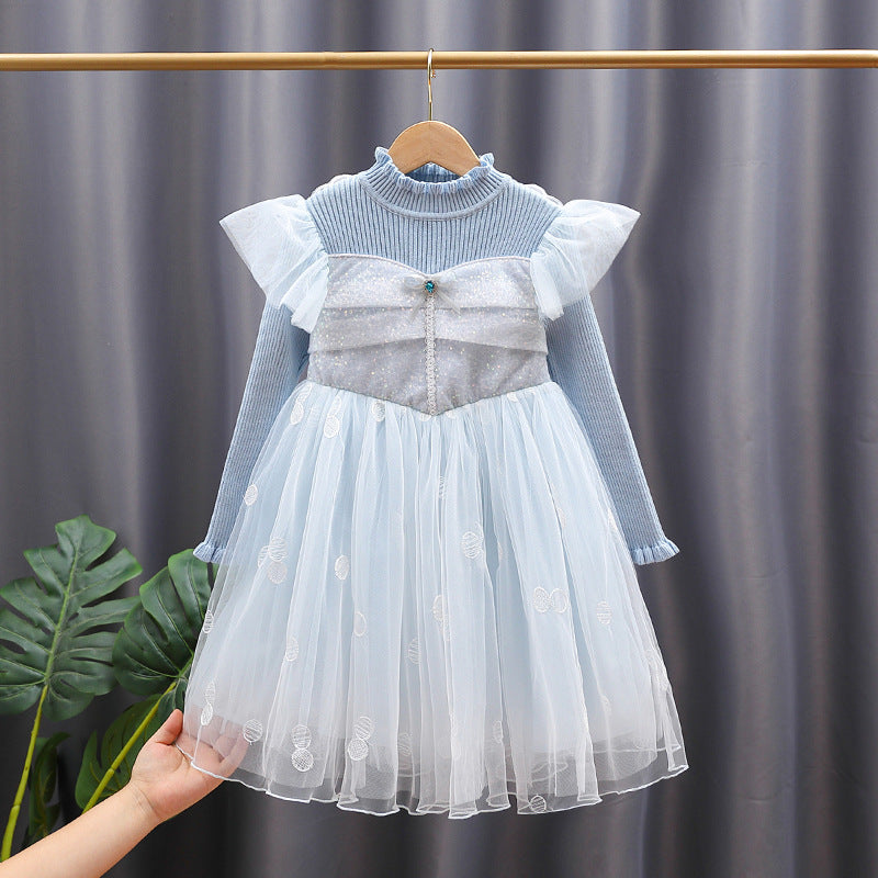 Girl's party dress with ruffled sleeves and glitter details Mune Fashion