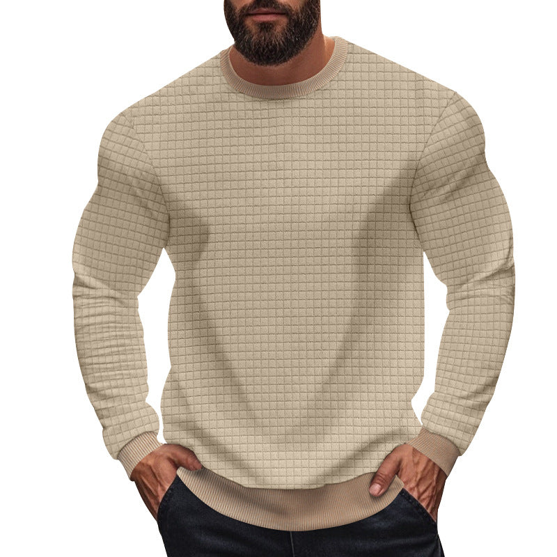 Men's textured check knit sweatshirt with round neck and body-hugging athletic fit Mune Fashion