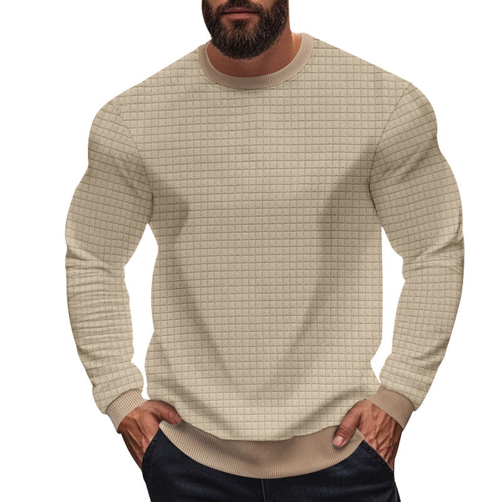 Men's textured check knit sweatshirt with round neck and body-hugging athletic fit Mune Fashion