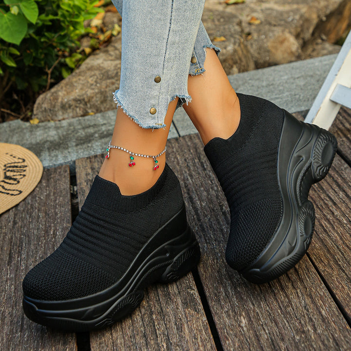 Women's Knit Slip-On with Sock-Like Shaft and Sculpted Wedge Sole Mune Fashion