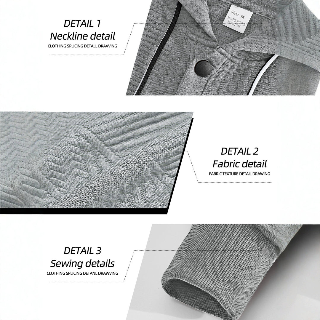 Men's hooded sweatshirt with geometric structure, Henley placket, and kangaroo pocket Mune Fashion