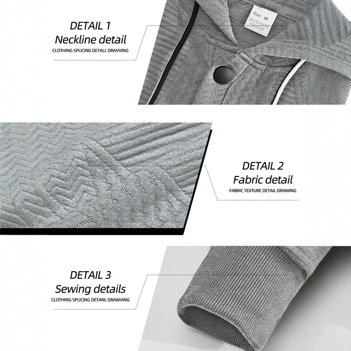 Men's hooded sweatshirt with geometric structure, Henley placket, and kangaroo pocket Mune Fashion