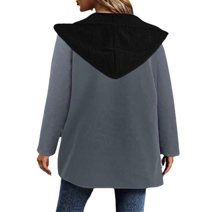 Women's Long Hooded Cardigan with Contrasting Trim, Drawstring and Pockets Drune