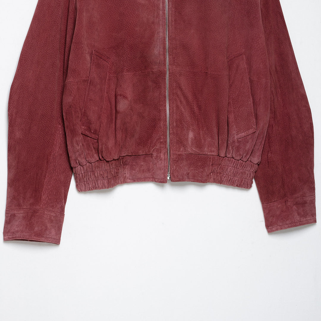 Women's Suede Look Bomber Jacket with High Funnel Collar and Elastic Cuffs