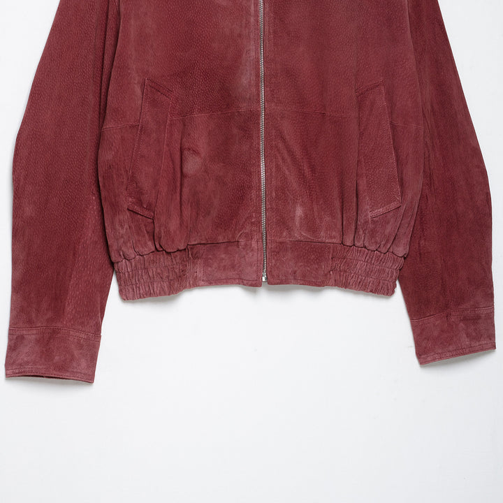 Women's Suede Look Bomber Jacket with High Funnel Collar and Elastic Cuffs