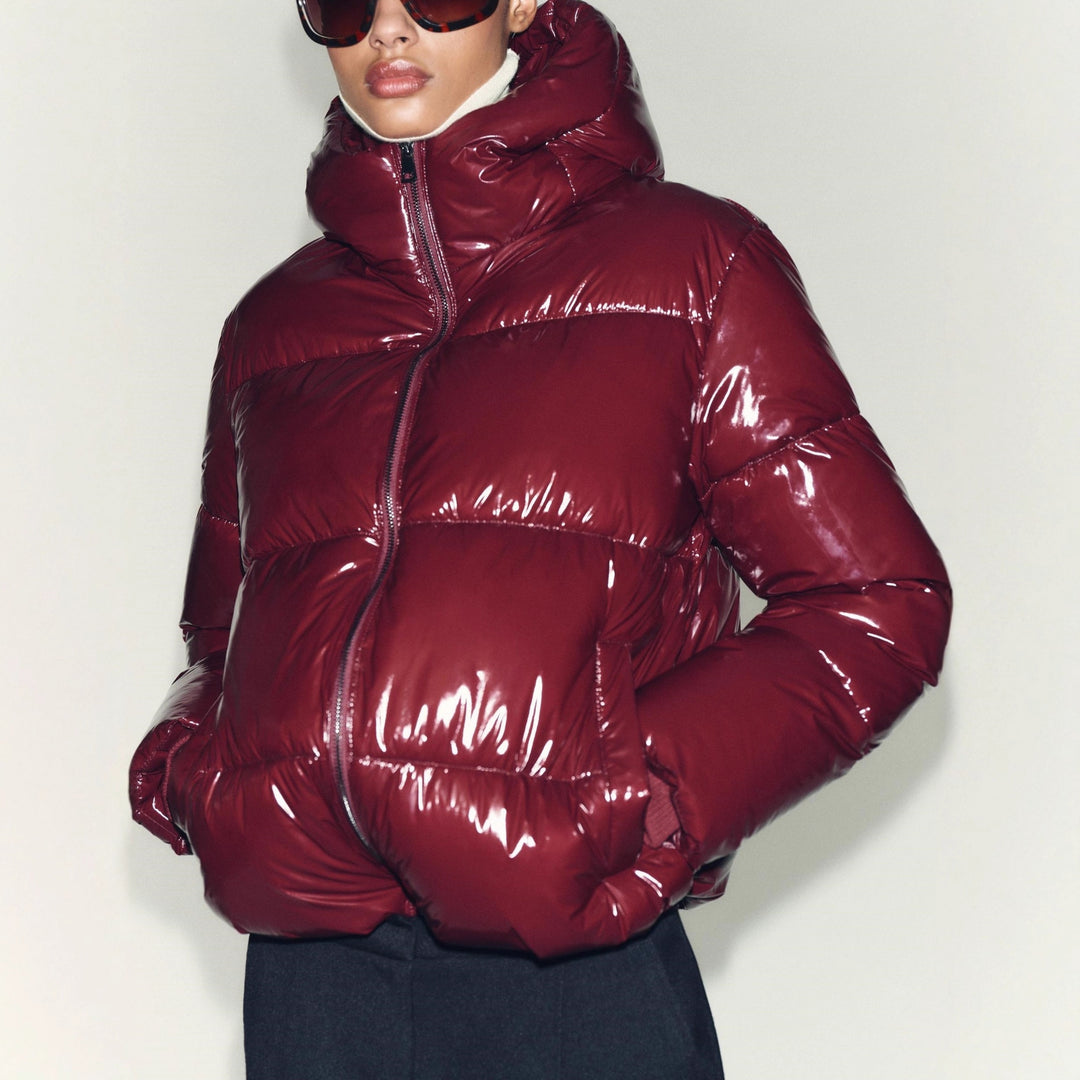 Ladies High Gloss Padded Jacket with High Collar