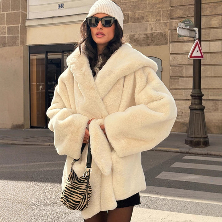 Women's Oversized Teddy Coat with Extra Large Shawl Collar and Wrap Belt Mune Fashion