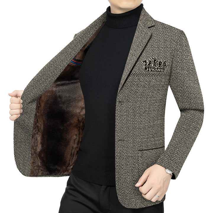 Men's Modern Tweed Blazer Slim Fit with Subtle Emblem Mune Fashion