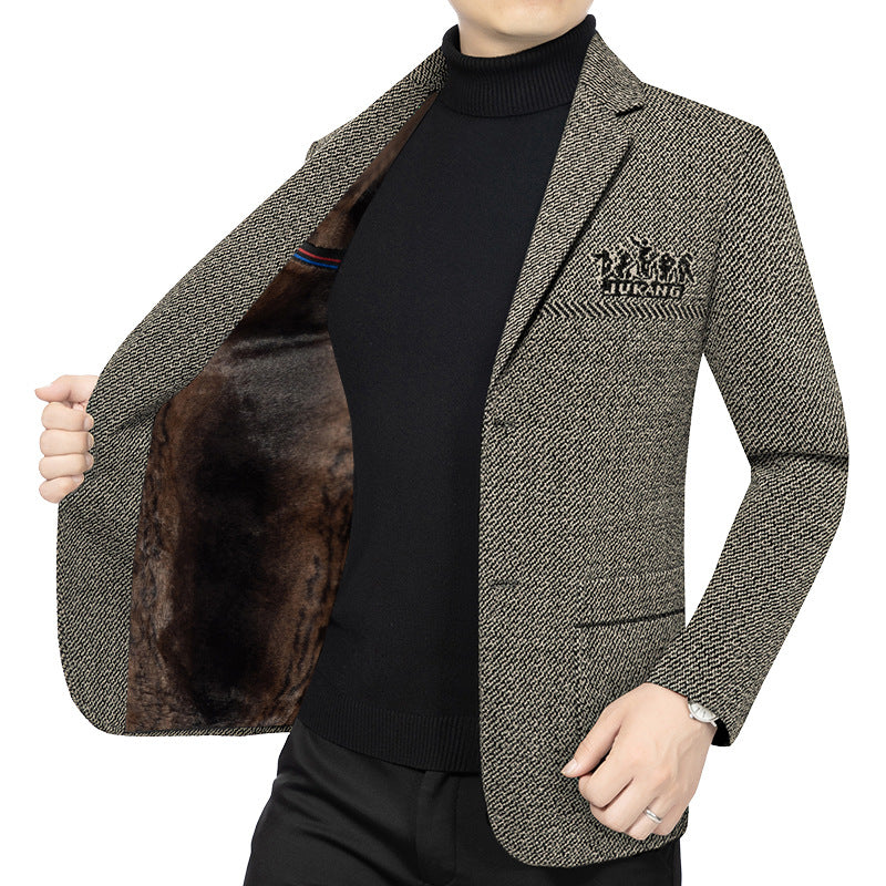 Men's Tailored Knit Blazer in Boucle Look with Patch Pockets Mune Fashion