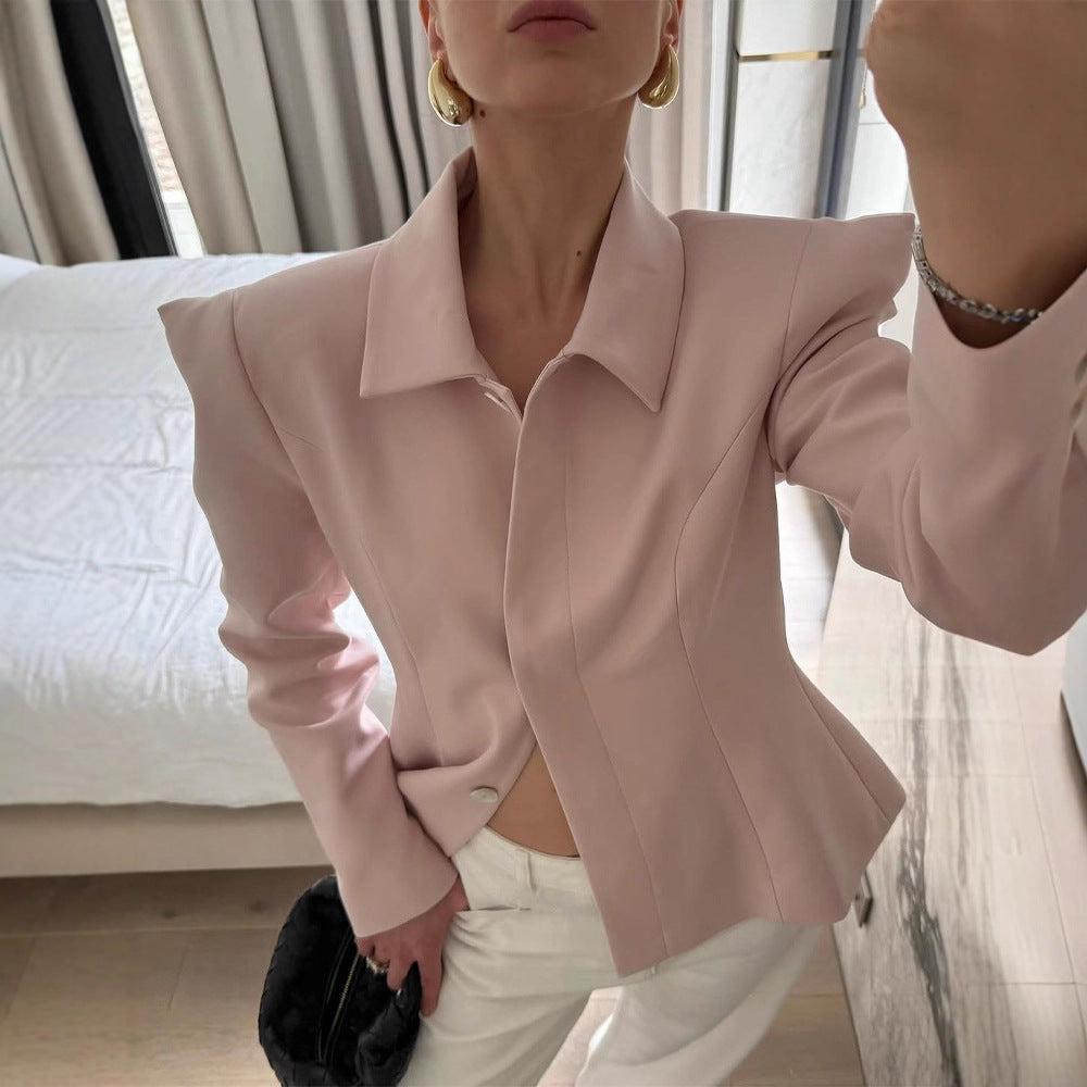 Women's Tailored Blazer with Sculptural Shoulder and Peplum