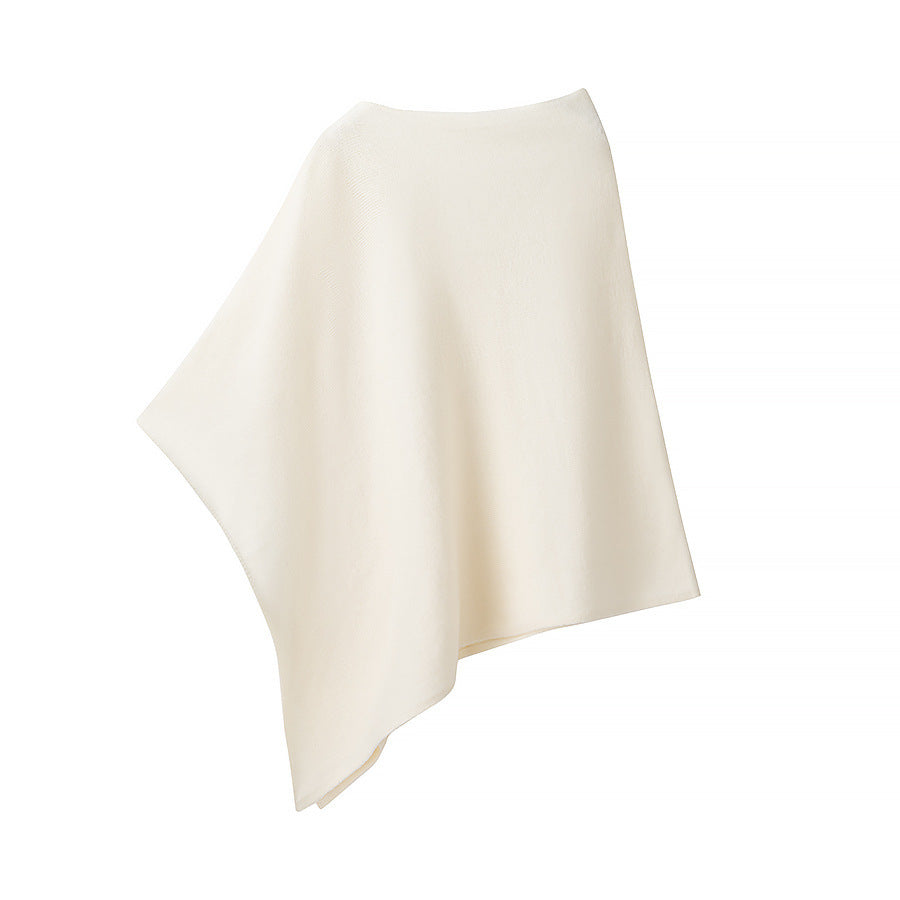 Women's Light Knitted Poncho with Asymmetrical Hem and Boat Neck Mune Fashion