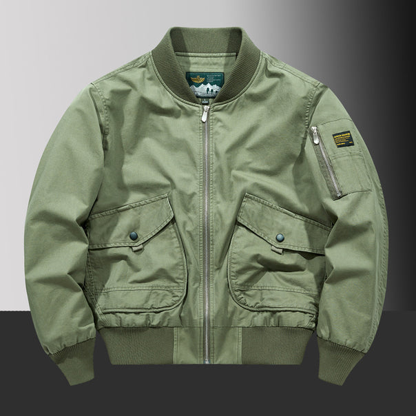 Men's pilot bomber jacket in urban utility style with large flap patch pockets and sleeve zip pocket Mune Fashion