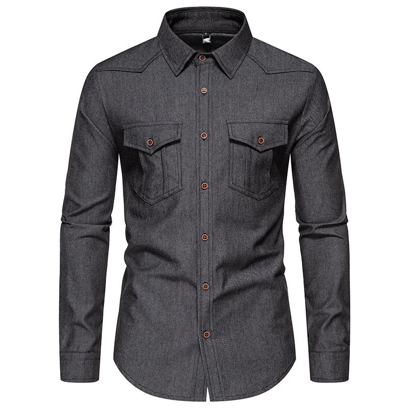 Men's denim shirt with western yoke, patch breast pockets, and narrow casual fit Mune Fashion