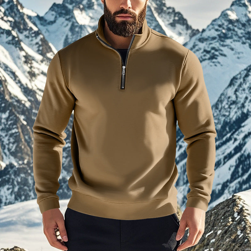 Men's comfortable half-zip sweatshirt with stand-up collar, lightly brushed inner side, and ribbed hem Mune Fashion